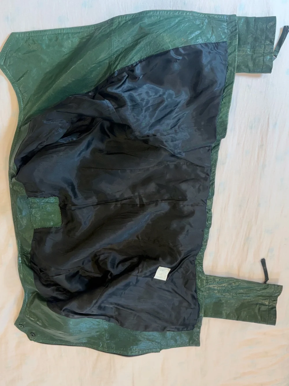 Vintage Emerald Green Lambskin Leather Moto Jacket Cropped Fitted - Picture 7 of 8